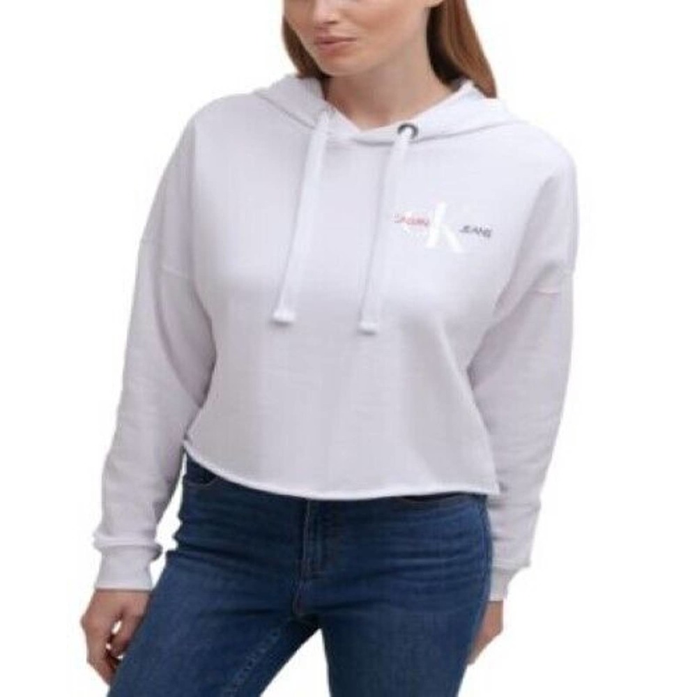 Calvin Klein Jeans Women's Flag Patch Logo Hoodie Sweatshirt White L, $70 NWT